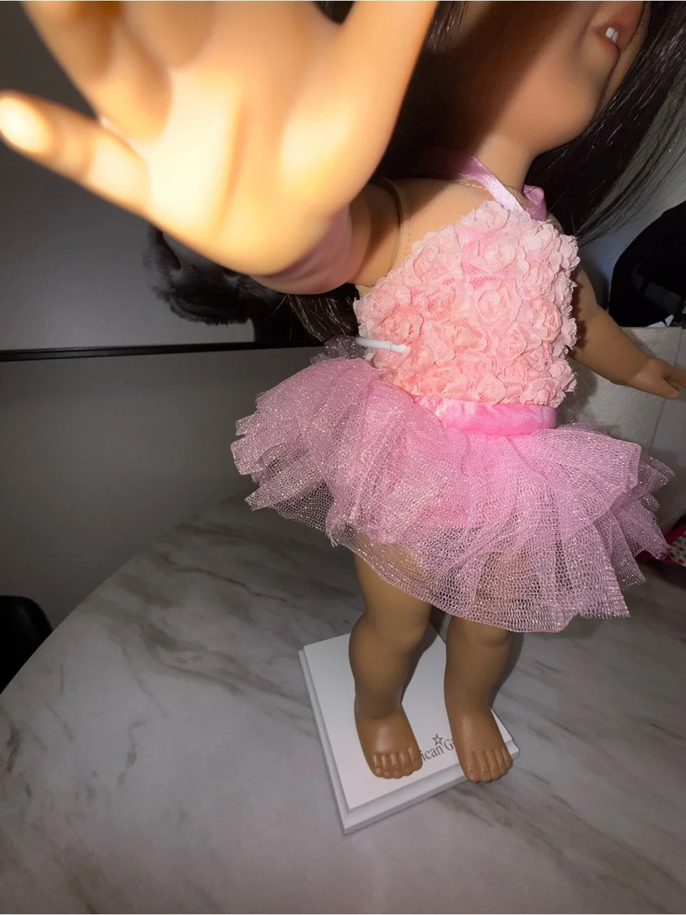 18” doll pink ballet costume flower v neck top and pink tutu
